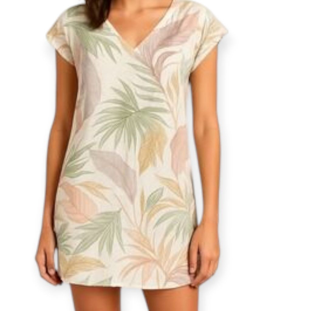 Tahari Linen Palm Print Dress Medium